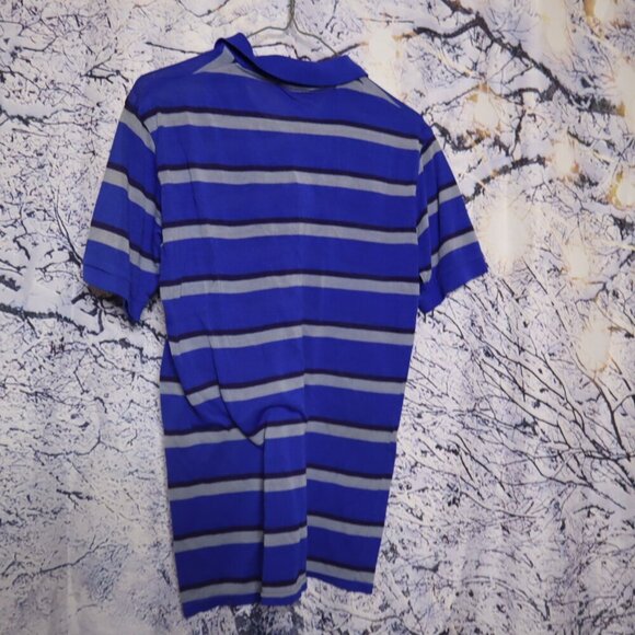 BLUE STRIPED POLO M Fabio Italy Vintage Classic Work Office Casual Golf Tennis - Picture 3 of 5
